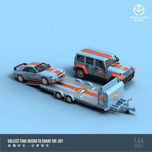 (Pre order) Time Micro 1:64 Nissan Skyline R32 GTR GULF/ Jeep + Trailer set
