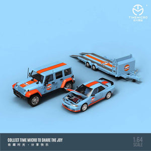(Pre order) Time Micro 1:64 Nissan Skyline R32 GTR GULF/ Jeep + Trailer set