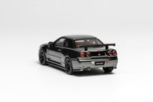 Load image into Gallery viewer, Motorthelix 1:64 Nissan Skyline R34 GT-R Black Chrome HEC Beijing Exclusive with open hood