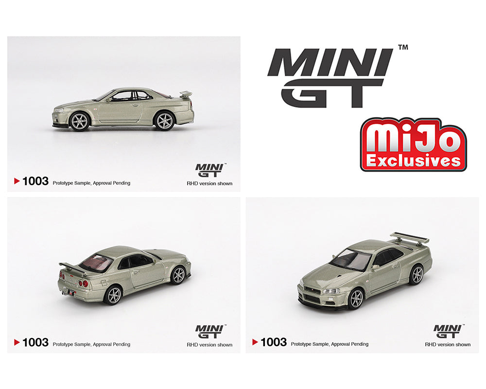 Mini GT 1:64 Nissan Skyline GT-R (R34) V-Spec II Nür – Millenium Jade- Mijo Exclusives