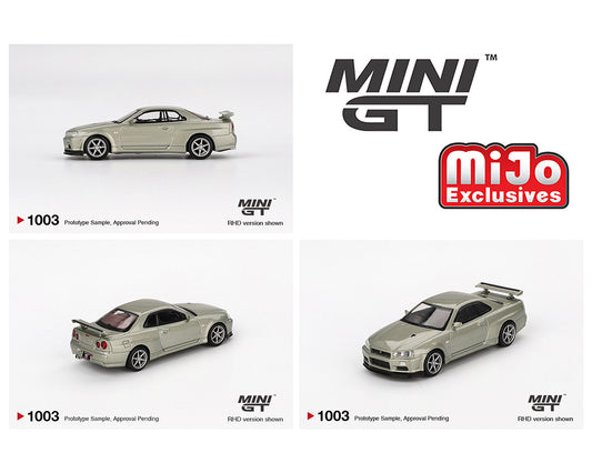 Mini GT 1:64 Nissan Skyline GT-R (R34) V-Spec II Nür – Millenium Jade- Mijo Exclusives