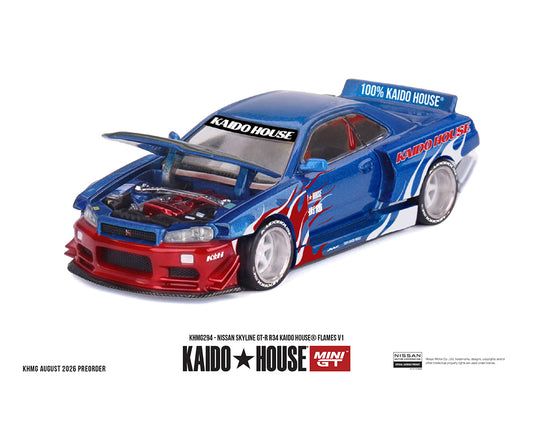 Kaido House x Mini GT 1:64 Nissan Skyline GT-R R34 Kaido House Flames V1