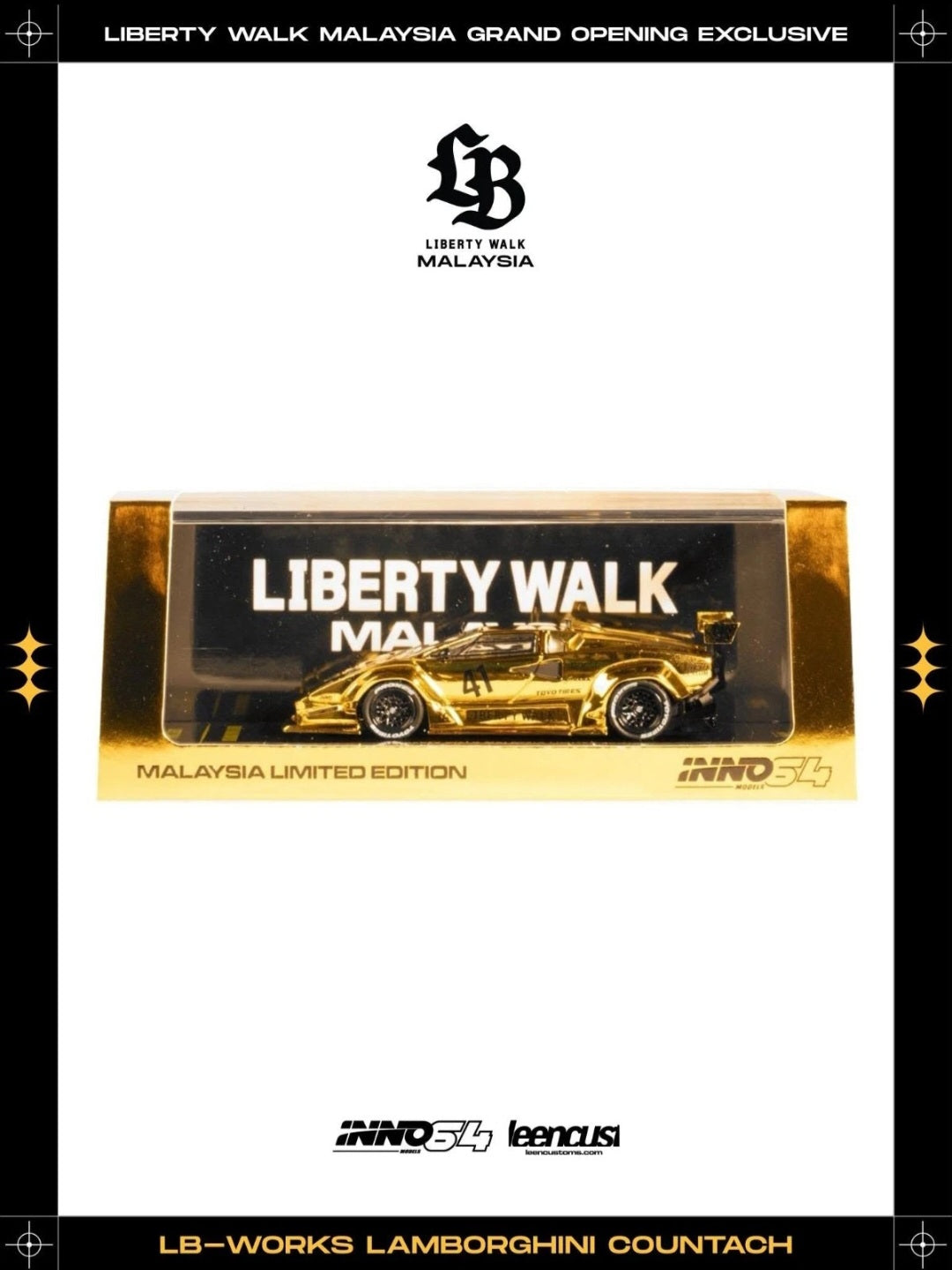 LBWK 1/64 INNO64 Leen customs Malaysia Limited Lamborghini Countach Gold Chrome