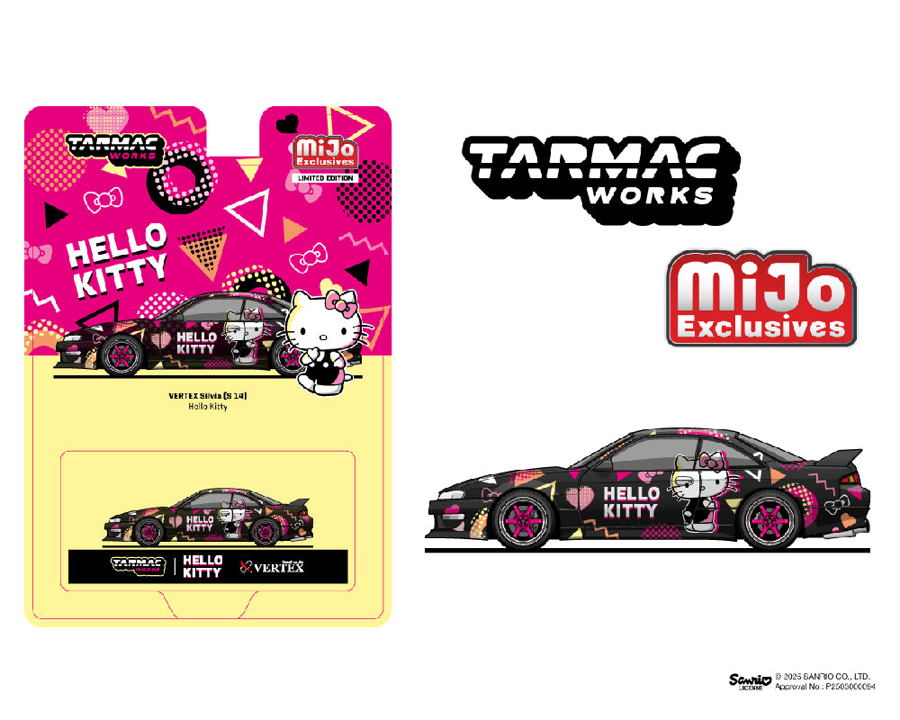 Tarmac Works 1:64 Vertex Nissan Silvia S14 Hello Kitty Special Limited Edition – Black Chrome – Mijo Exclusive