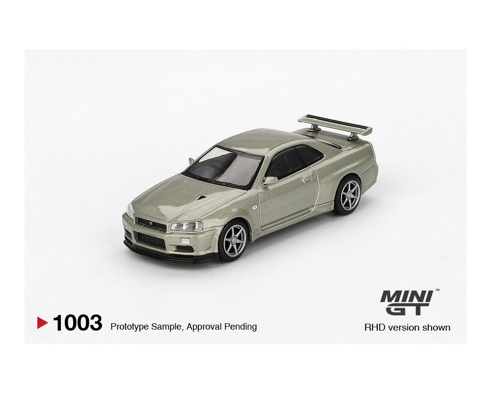 Mini GT 1:64 Nissan Skyline GT-R (R34) V-Spec II Nür – Millenium Jade- Mijo Exclusives