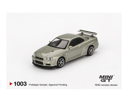 Mini GT 1:64 Nissan Skyline GT-R (R34) V-Spec II Nür – Millenium Jade- Mijo Exclusives