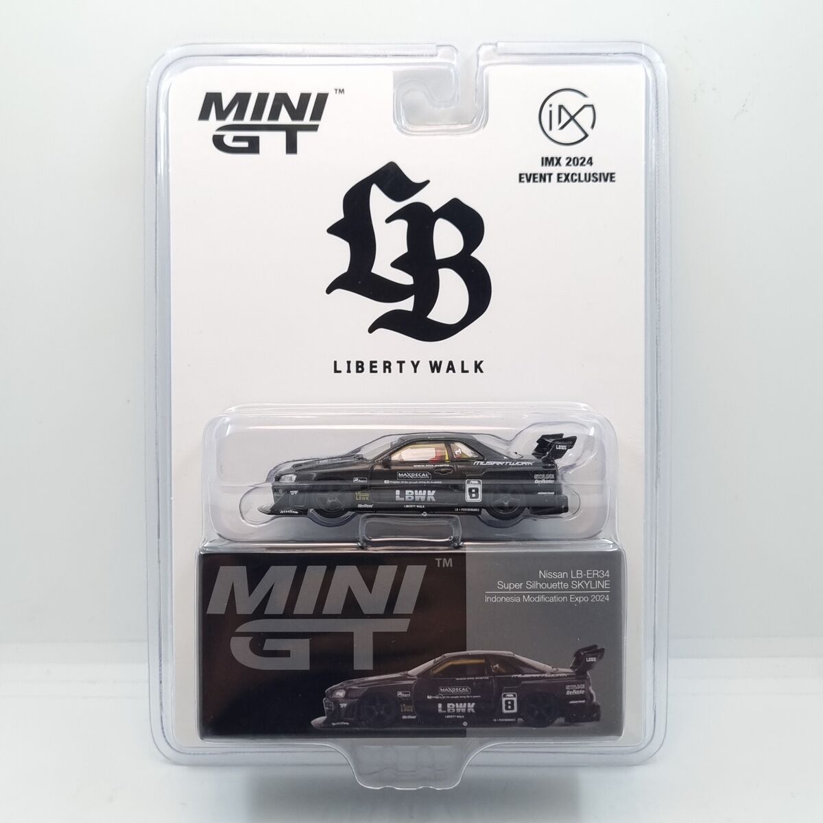 MINI GT 1/64 NISSAN LB-ER34 SUPER SILHOUETTE SKYLINE IMX 2024 EVENT EXCLUSIVE with T-shirt