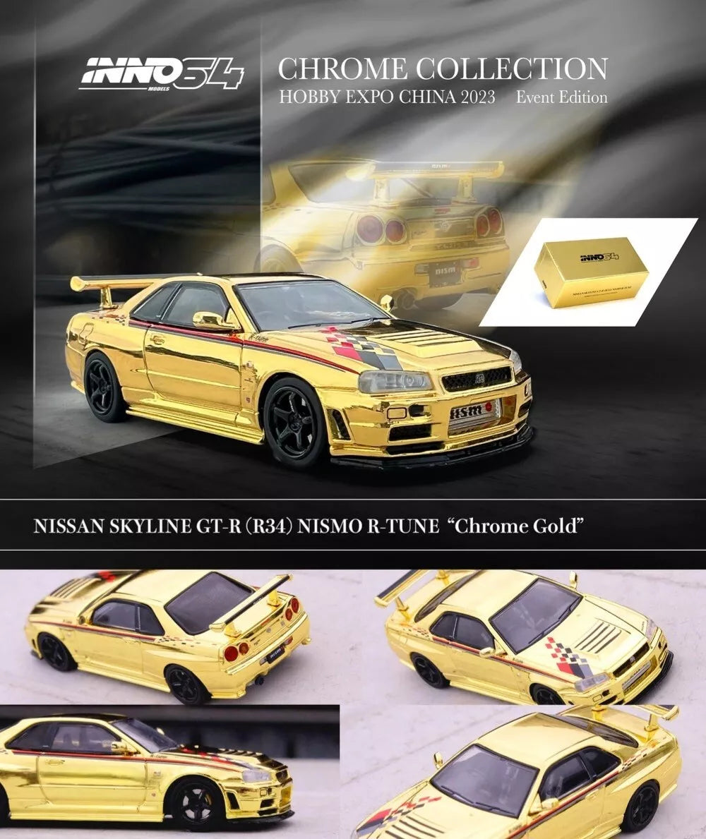 INNO64 1/64 Nissan GT-R R34 Nismo R-Tune Gold Chrome Hobby Expo