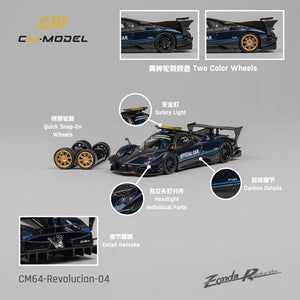 CM Model 1:64 Pagani Zonda Revolucion Full Carbon Blue Saftey Car