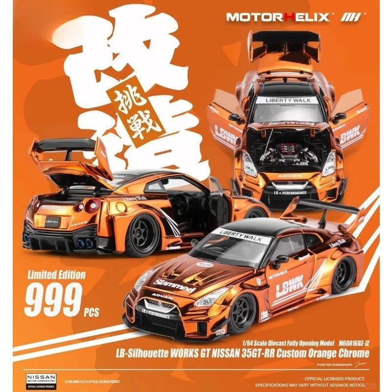 Motorhelix 1:64 LB-Silhouette Works GT Nissan 35GT-RR Orange Chrome