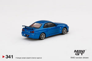 Mini GT 1:64 Mijo Exclusive Nissan Skyline GT-R (R34) V-Spec II Bayside Blue