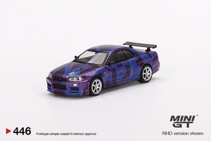Nissan Skyline GT-R (R34) V-Spec II MINI GT Digital Camouflage Purple