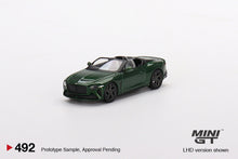 Load image into Gallery viewer, Mini GT 1:64 Bentley Mulliner Bacalar Scarab Green – Mijo Exclusives USA Blister Packaging