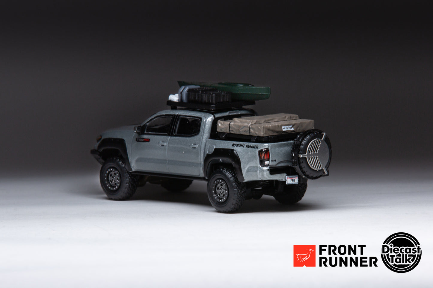 DiecastTalk x Front Runner 1/64 Toyota Tacoma TRD PRO Overland Cement Grey Ltd 804pcs