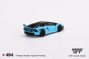 Mini GT 1:64 Lamborghini LB-Silhouette WORKS Aventador GT EVO – Baby Blue – Mijo Exclusive USA