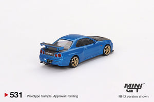 Mini GT 1:64 Nissan Skyline GT-R (R34) Top Secret Bayside – Blue – Mijo Exclusives