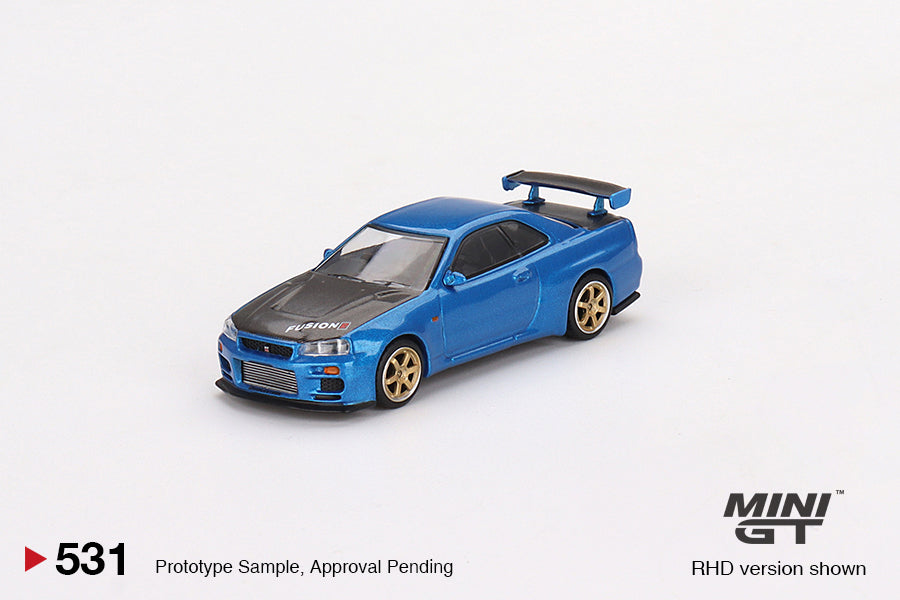Mini GT 1:64 Nissan Skyline GT-R (R34) Top Secret Bayside – Blue – Mijo Exclusives
