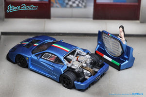 (Pre Order) Stance Hunters 1/64 Ferrari F40 LM with removable engine cover Red/Blue