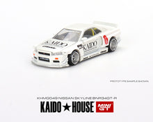 Load image into Gallery viewer, Kaido House x Mini GT 1:64 Nissan Skyline GT-R (R34) Kaido Works V1 (white) Limited Edition