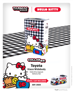 Tarmac Works 1/64 Toyota Hiace Widebody, Hello Kitty Capsule With Hello Kitty Metal Oil can