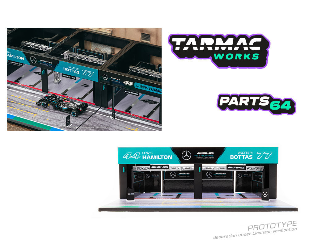 (Pre Order) Tarmac Works 1:64 Parts64 Pit Garage Diorama Mercedes-AMG Petronas Formula One Team