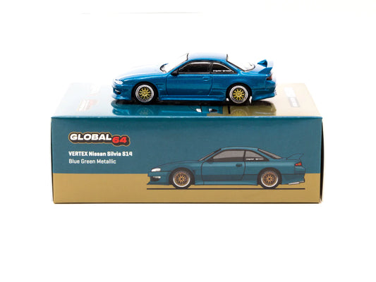 Tarmac Works 1/64 VERTEX Nissan Silvia S14 Blue Green Metallic - Japan Special Edition - GLOBAL64