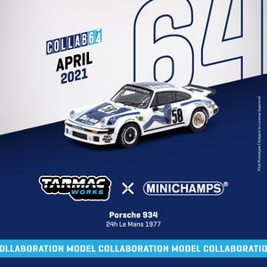 Tarmac Works x Minichamps 1:64 Porsche 934  24h Le Mans 1977 #58