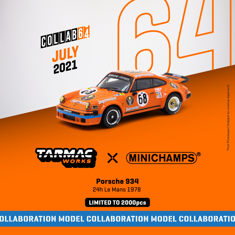 Tarmac Works x Minichamps 1:64 Porsche 934, 24h Le Mans 1978 #68 Limited to  2000pcs ***
