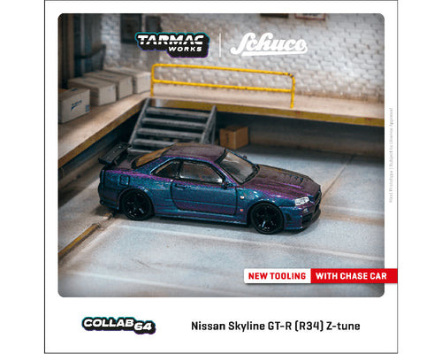 (Preorder) Tarmac Works 1:64 Schuco Nissan Skyline GT-R (R34) Z-tune – Midnight Purple III