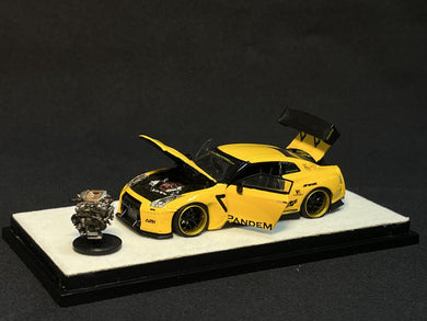 PGM 1:64 Nissan GT-R R35 Pandem Rocket Bunny Yellow with engine display